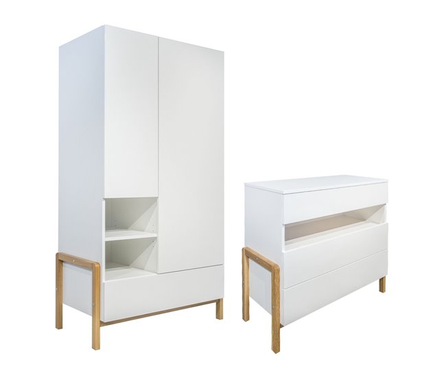 Cómoda 3 cajones y armario 2 puertas 1 cajón Kocot Kids Victor Blanco