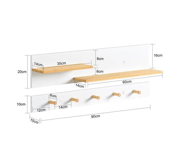 Perchero de pared en 2 partes FHK21-WN SoBuy Natural/ Blanco