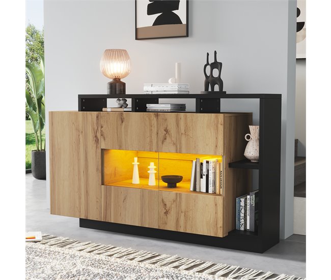Aparador de mdf con 3 puertas Negro/ Madera