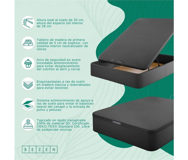 Canapé Madera Alta Resistencia Bezen 140x190 Negro