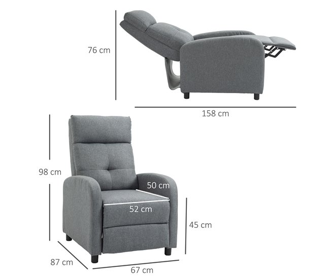 Sillón Relax Reclinable Poliéster, Espuma, Tablero Multicapa Gris