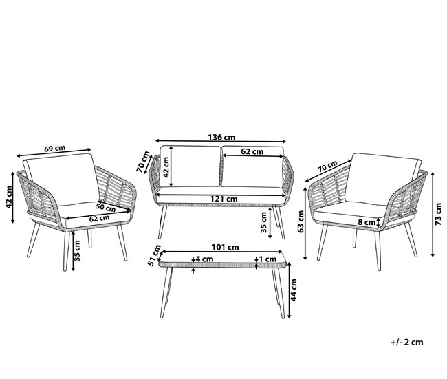 Beliani Conjunto de jardín Ratán sintético CORINTH II Gris Claro