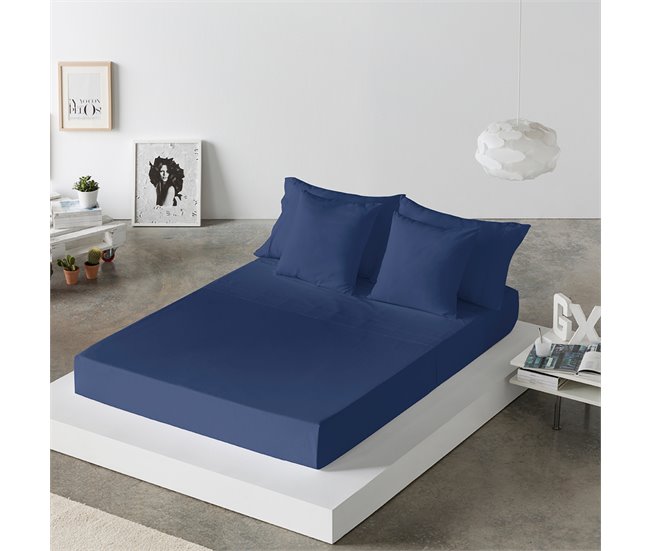 Sábana bajera de algodón CASUAL Azul Marino