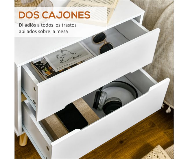 Mesilla de Noche Melamina de Madera, Madera de Pino HOMCOM 50 Blanco