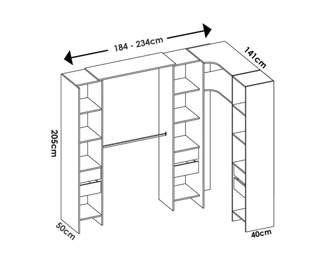 Armario vestidor Suit reversible  cajones +  barras +  columnas 164 Blanco