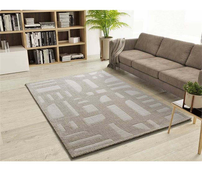 Alfombra con diseño geométrico y relieve CALEDONIA - ATTICGO 160x230 Beige
