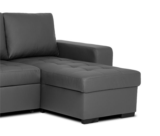 Chaise longue reversible piel sintética con cama HARRY Gris