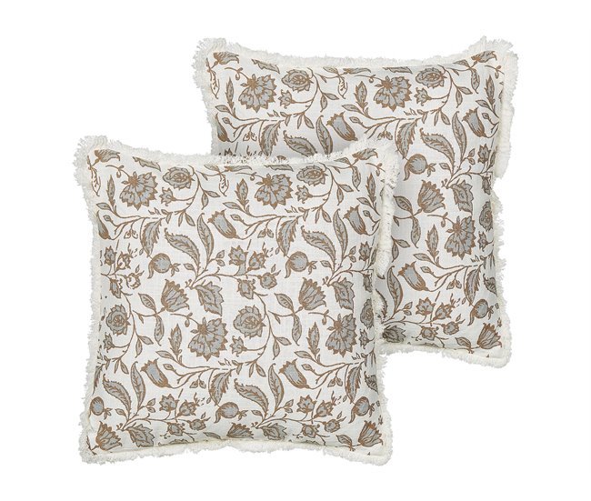Beliani Cojín decorativo LIVISTONA Blanco/ Beige