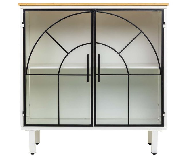 Aparador de vidrio y madera, 2 puertas Negro