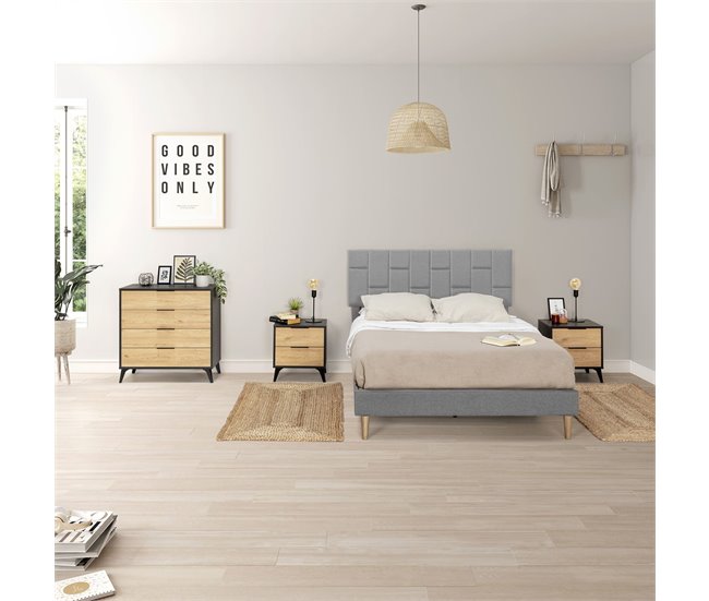 Estructura de Cama tapizada Sorni 150x190 Gris Claro