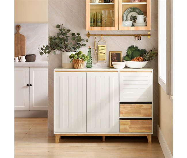 Aparador de Cocina Recibidor 3 Puertas y 2 Cajones FSB75-WN SoBuy Blanco