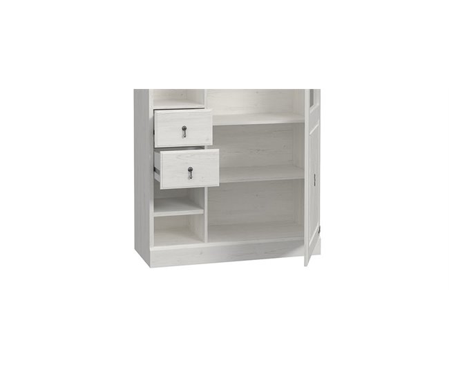 Vitrina 1 puerta de cristal 2 cajones PORTOFINO Blanco