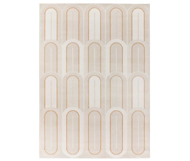 Alfombra geométrica con relieve FLORA - ATTICGO 80x150 Blanco/ Beige