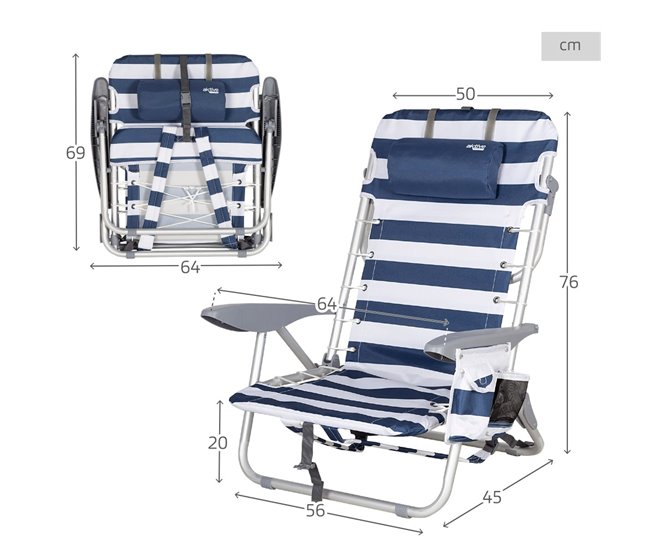 Aktive Pack 2 sillas playa plegables bajas y multiposición Azul
