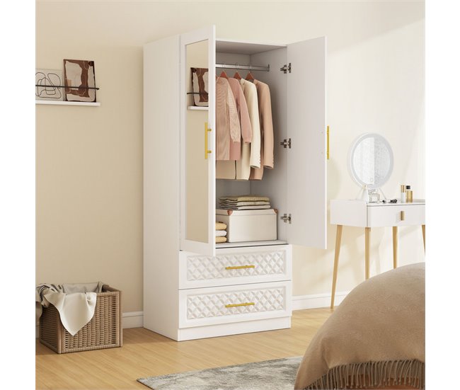 Armario Ropero MDF, Vidrio HOMCOM, hogar - muebles de dormitorio Blanco