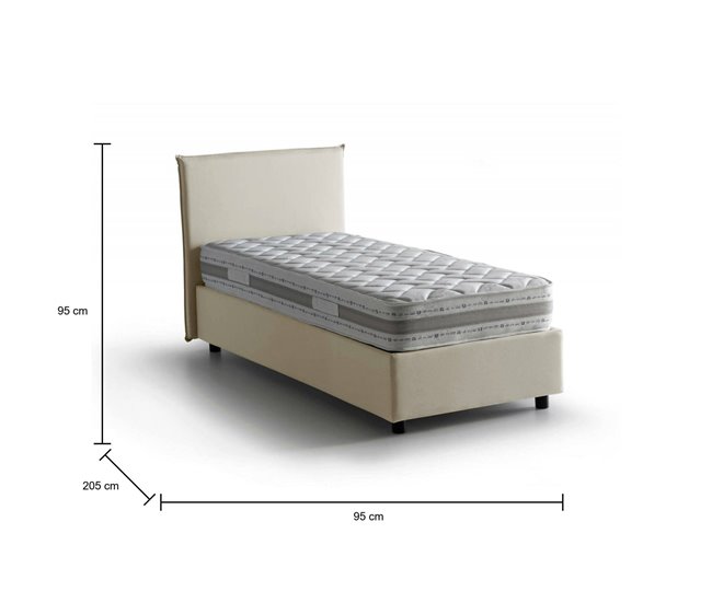 Cama individual en tela Beige