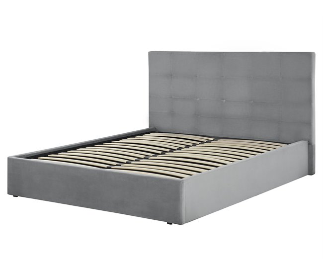 Beliani Cama con almacenaje Terciopelo LORIENT 177x216 Gris Claro