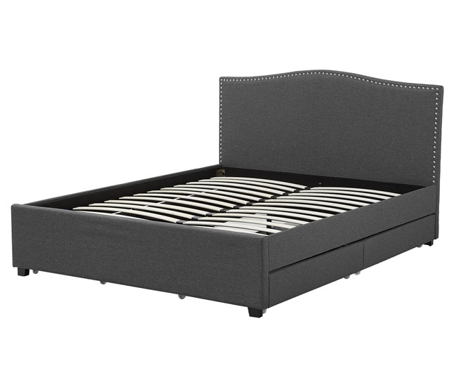 Beliani Cama con somier Poliéster MONTPELLIER 167x213 Gris Oscuro