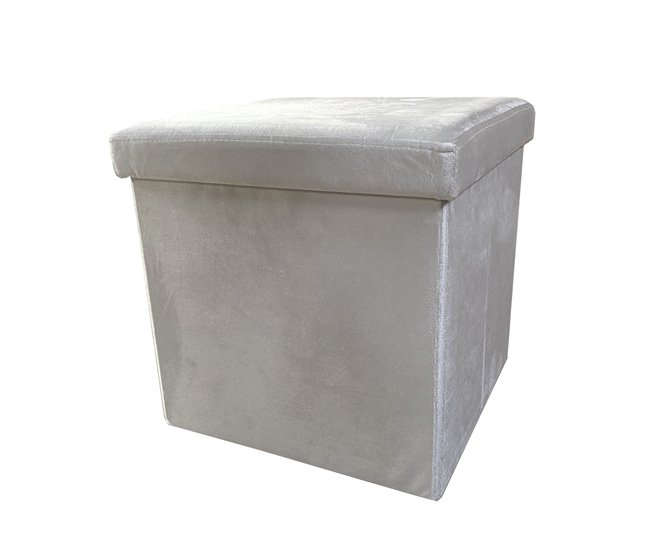 Puff Ottoman Almacenaje Cuadrado Terciopelo Plegable Beige