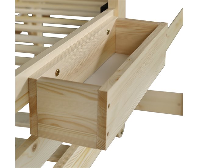 Cama alta cabaña infantil de madera de pino Natural/ Blanco
