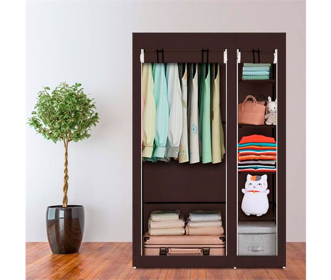 Armario Vestidor de Tela Con Puertas de Cremallera Nyana Home Marron