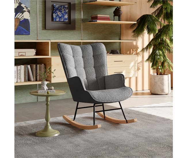 Silla mecedora, sillón de balanceo con respaldo cuadrado Gris Oscuro