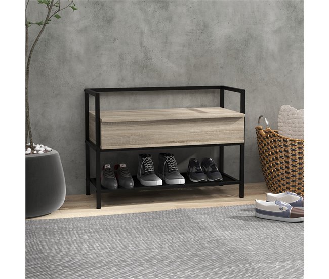 Banco Zapatero Melamina de Madera, Acero HOMCOM Marron