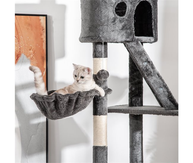 Árbol para Gatos Melamina, Cuerda de Sisal, Felpa PawHut Gris
