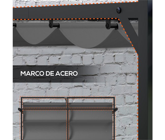 Pérgola Acero, Poliéster Outsunny Gris