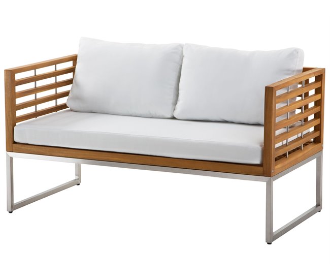 Beliani Conjunto de jardín Madera de acacia BERMUDA Blanco/ Beige