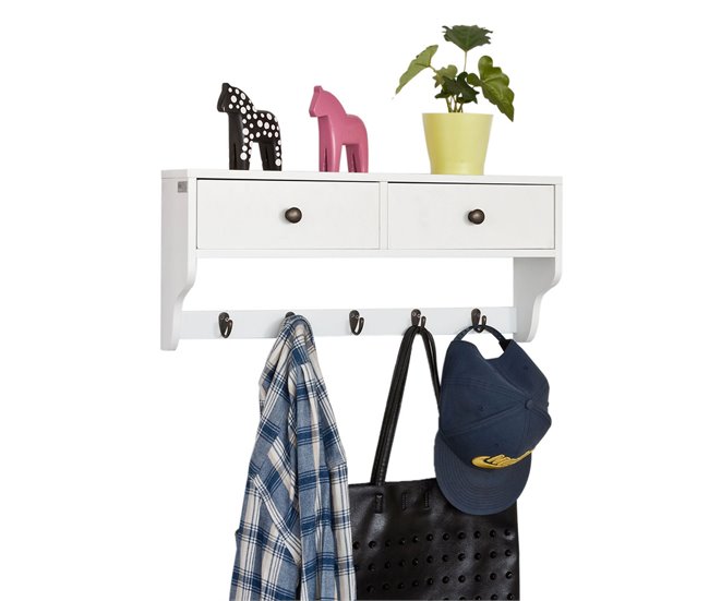 Estantería de Pared con 5 Ganchos y 2 Cajones FRG178-W SoBuy Blanco