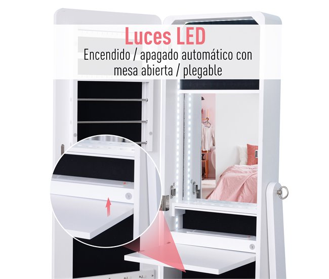 Joyero de Pie con Espejo MDF HOMCOM, hogar - decoración hogareña Blanco