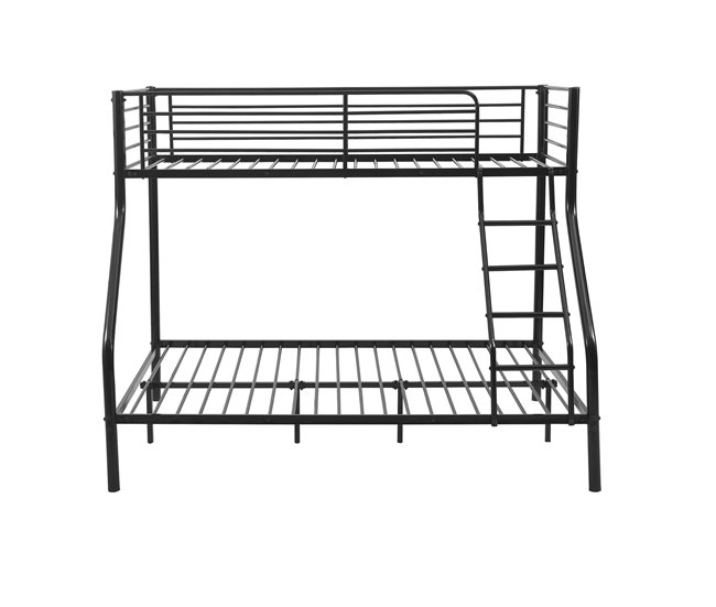 Litera de metal con escalera y colchones - para 3 personas 210x147 Negro