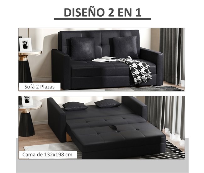 Sofá Cama Poliéster, Espuma, Madera de Eucalipto HOMCOM Gris