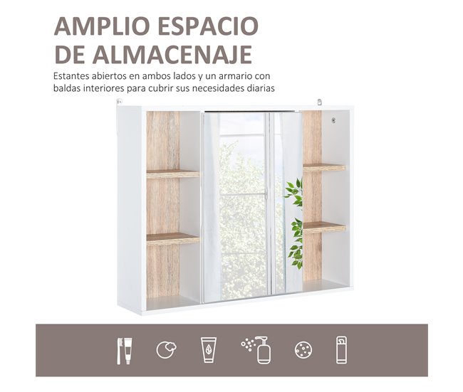 Armario Espejo MDF, Tablero de partículas HOMCOM, hogar - baño 60 Multicolor