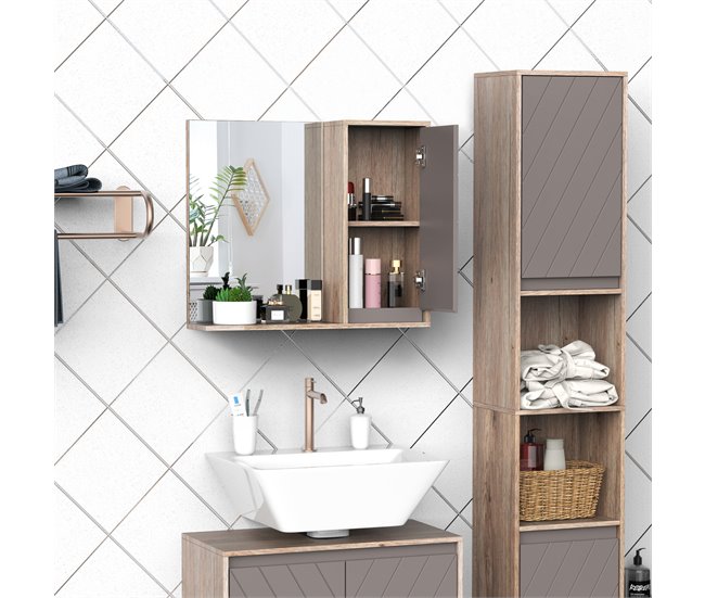 Armario de Baño con Espejo MDF, Melamina de Madera HOMCOM 57 Marron