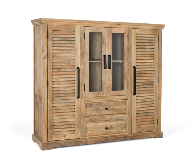Alacena fabricada en madera maciza de mango con dos puertas centrales Marron