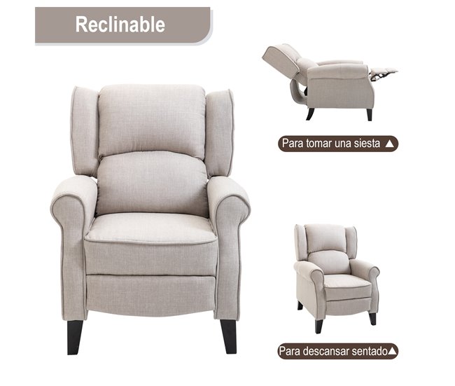 Sillón Relax Tela, Metal, Madera, Espuma HOMCOM Gris