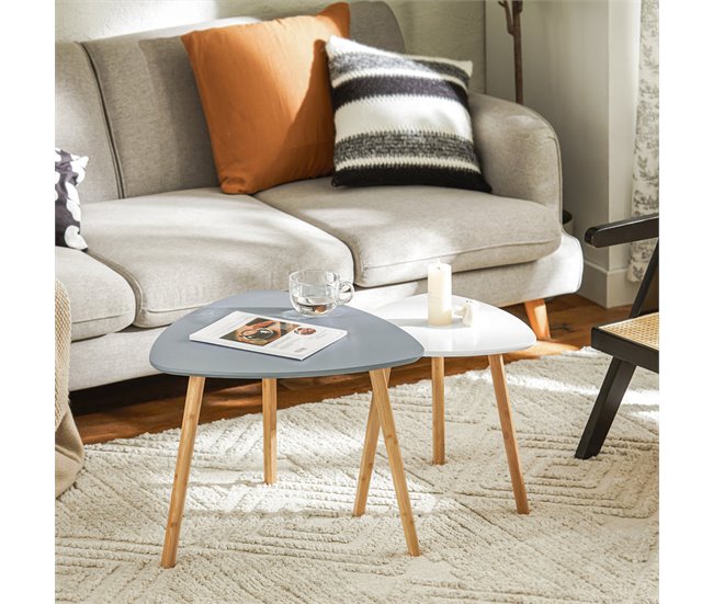Set De 2 Mesas De Café Mesa Auxiliar FBT74-HG SoBuy 55x53 Gris