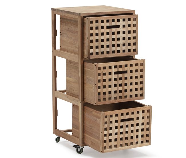 Mueble de baño Bukit 3 cajones con ruedas Madera