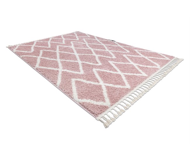 Alfombra BERBER BENI Franjas Bereber Marroquí Shaggy 180x270 Rosa
