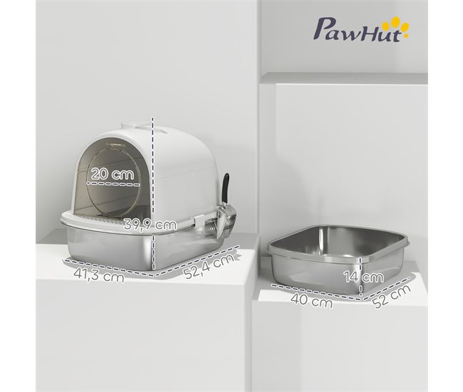 Arenero para Gatos Acero Inoxidable 201, PP PawHut Blanco