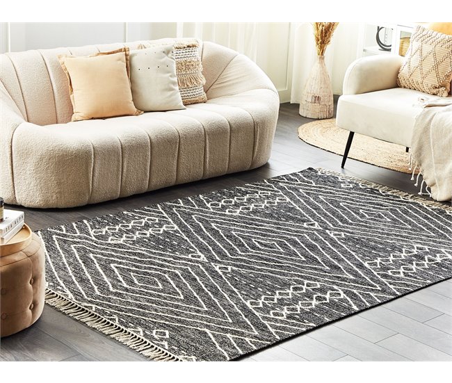 Beliani Alfombra de pelo corto KHENIFRA 140x200 Blanco/ Beige