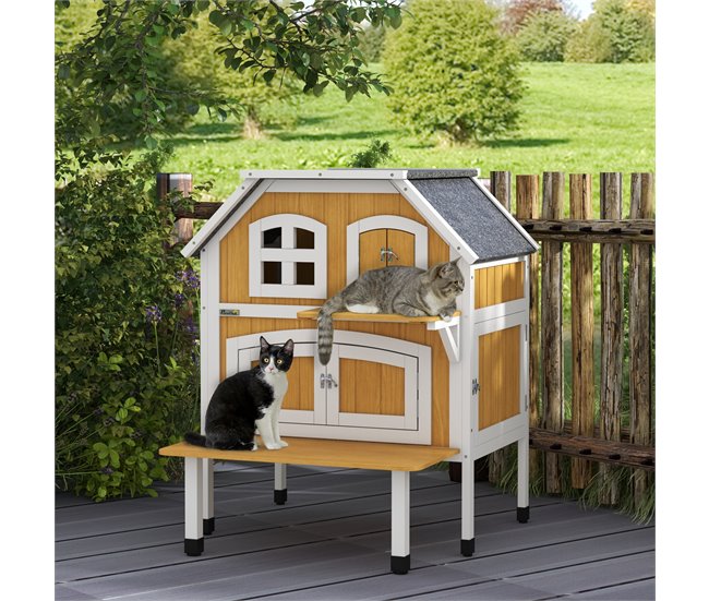 Caseta para Gatos Madera de Abeto PawHut Amarillo