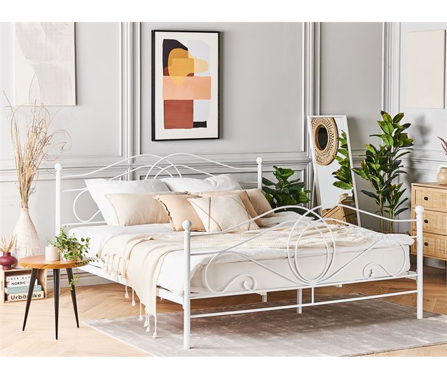 Beliani Cama con somier Metal LYRA 162x209 Blanco