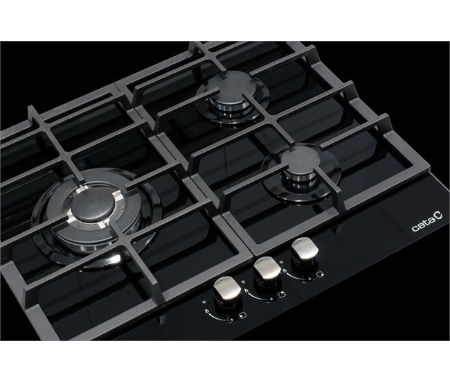Placa cristal gas CATA LCI 6021BK 3 zonas 59cm negro Negro