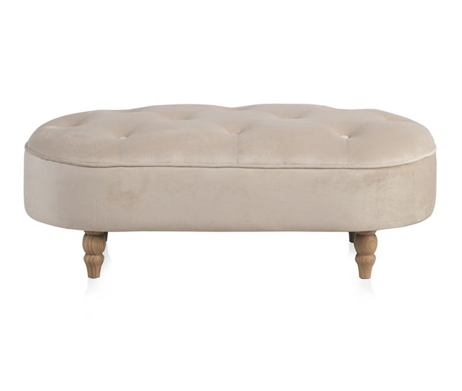 Taburete tapizado en terciopelo con patas de madera natural Beige