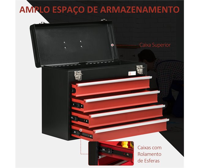 Caja de Herramientas Acero DURHAND Negro/ Rojo