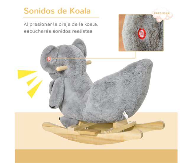 Caballito Balancín para Bebés Felpa, Madera, Metal, Algodón PP Gris