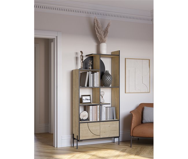 Librería 2 puertas color roble DUBAI Negro/ Madera